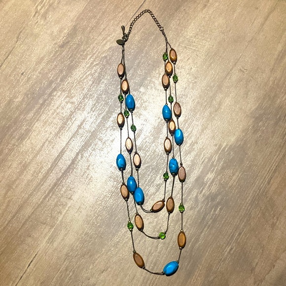 Lia Sophia 3 Tier Turquoise & Wood Necklace - Picture 2 of 5